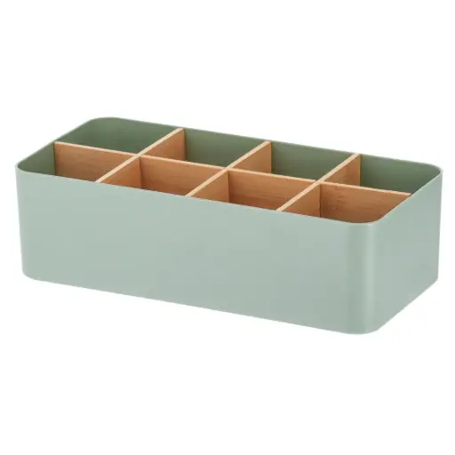 [182382-TT] Plastic Bamboo 8 Compartment Organizer Green