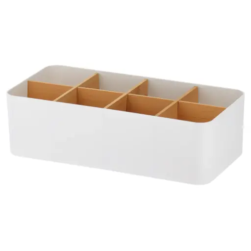 [182383-TT] Plastic Bamboo 8 Compartment Organizer White