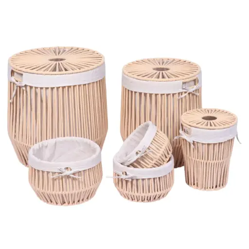 [182388-TT] Rope Laundry Basket Storage Set Beige 6pc
