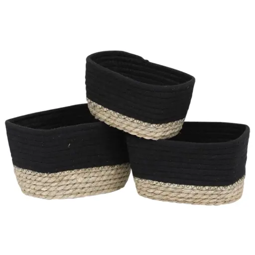 [182389-TT] Seagrass & Cotton Storage Basket Set Black 3pc