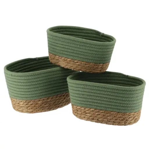 [182390-TT] Seagrass & Cotton Storage Basket Set Green 3pc