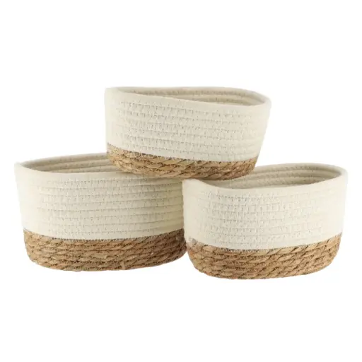 [182391-TT] Seagrass & Cotton Storage Basket Set White 3pc
