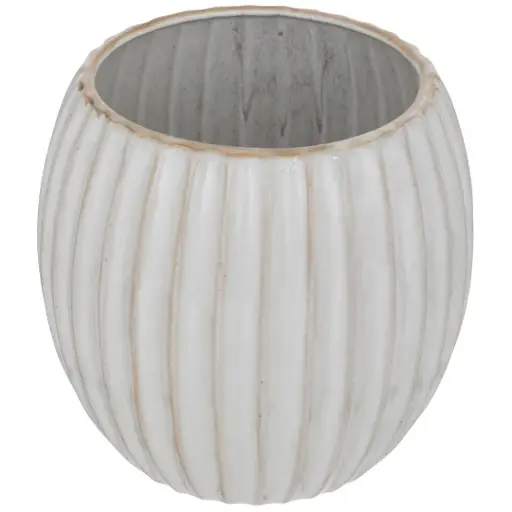 [182517-TT] Reactive Glaze Scalloped Planter Beige 7in