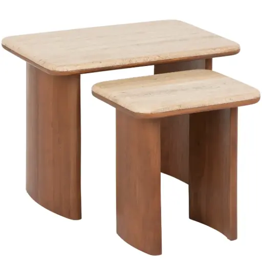 [182499-TT] Jivan Travertine Side Table Set
