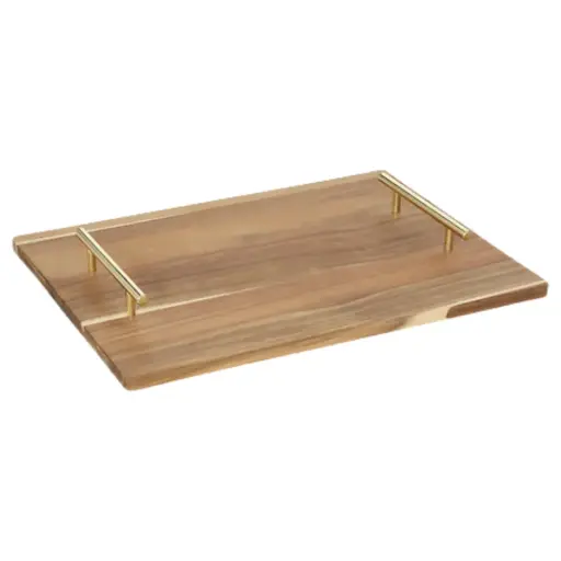 [182530-TT] Mina Acacia Serving Tray with Gold Handles 12x16in