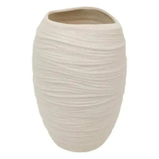 [182770-TT] Ridged Ceramic Vase White 12in