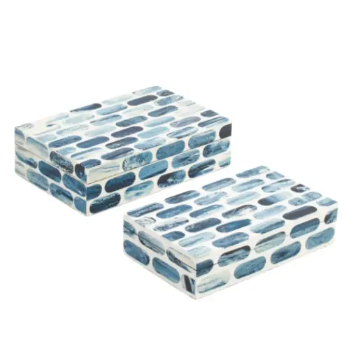 [182859-TT] Oval Print Resin Boxes Blue 2pc 10in/11in