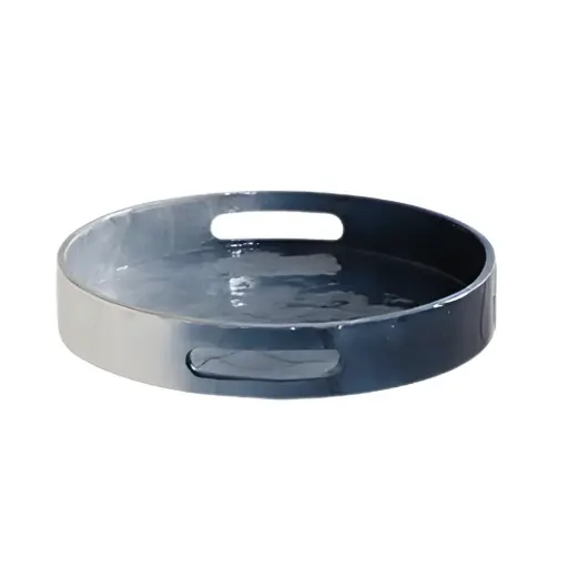 [182865-TT] Ombre Capiz Tray Ivory Blue 12in
