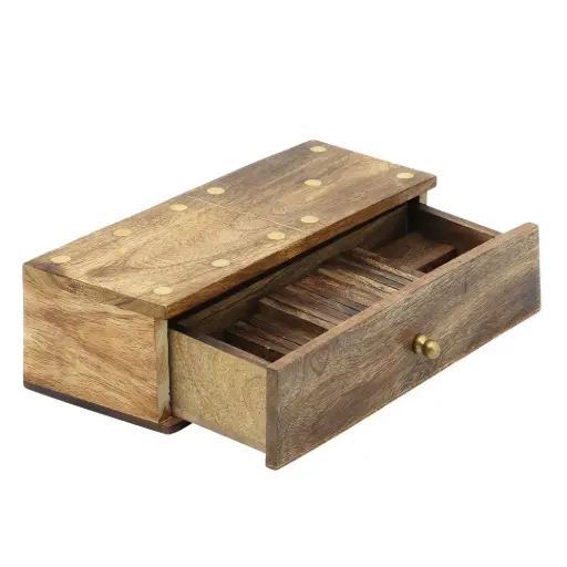 [182869-TT] Domino Shaped Wooden Storage Drawer Brown 9x3in