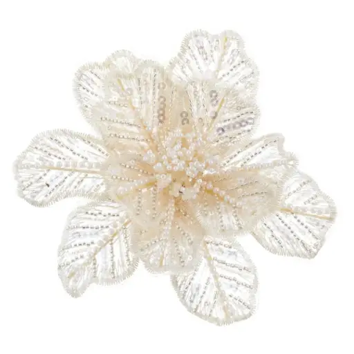 [183049-TT] Pearl Flower with Clip Champagne 8in