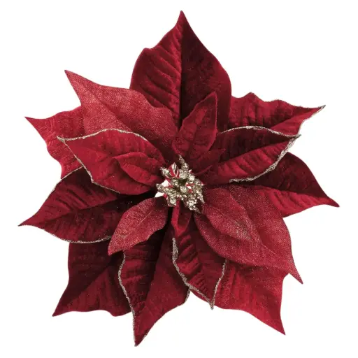 [183058-TT] Velvet Poinsettia with Clip Red 13in