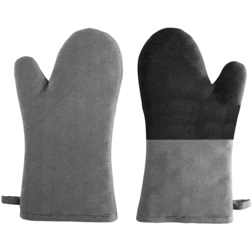 [183117-TT] Ruga Herringbone Pattern Silicone Oven Mitt Black 2pc