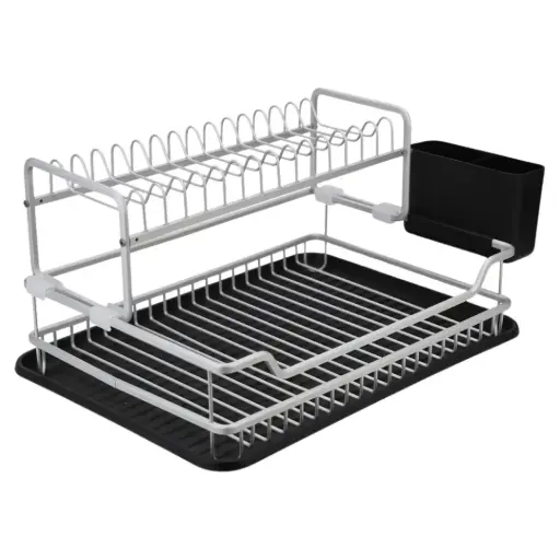 [183136-TT] 2-Tier Aluminium Dish Rack with Removable Tray