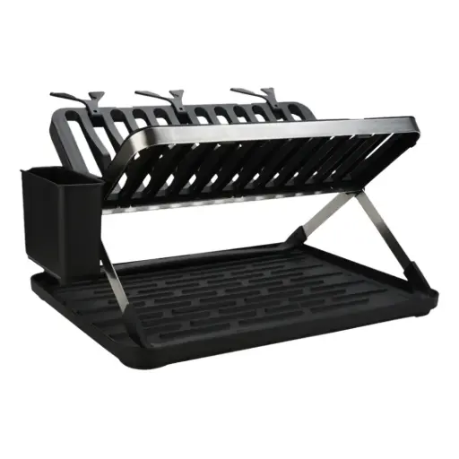 [183137-TT] 2-Tier Stainless Steel Foldable Dish Rack