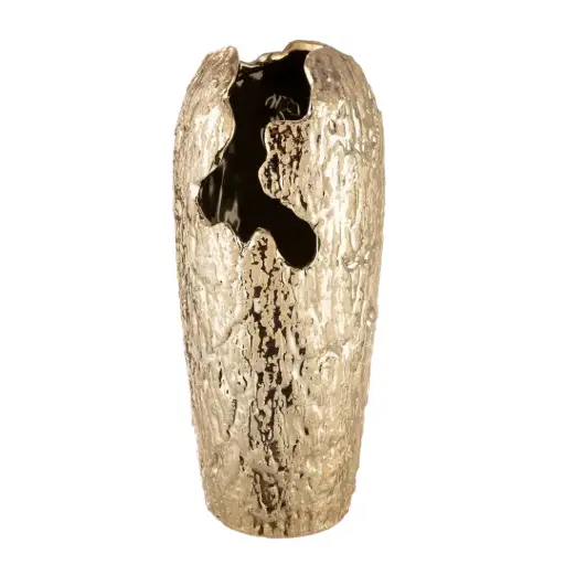 [183315-TT] Jagged Edge Textured Vase Gold 13.5in