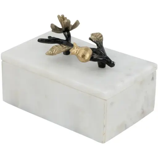 [183385-TT] Marble Box With Black & Gold Accents 7.5x5in