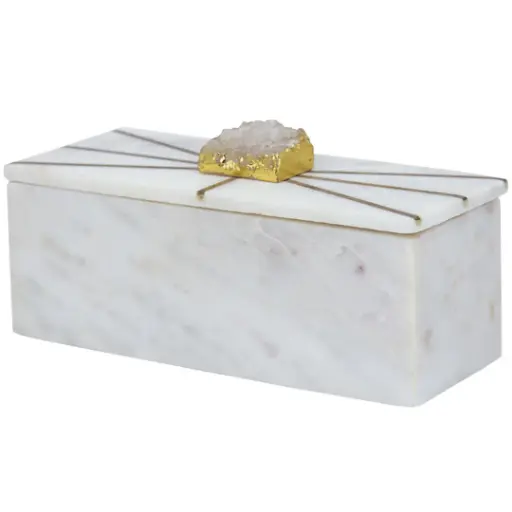 [183386-TT] Marble Box With Crystal Accents 7.5in