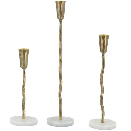 [183388-TT] Wavy Taper Holder With Marble Base 3pc