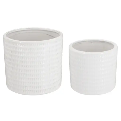 [183405-TT] Ceramic Textured Planters White 2pc 