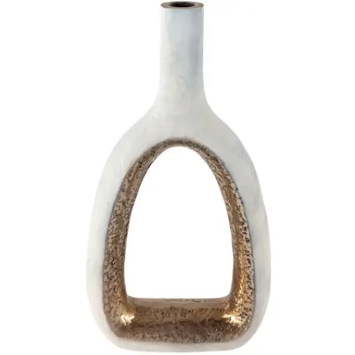 [183407-TT] Pierced Vase White & Gold 15.5in