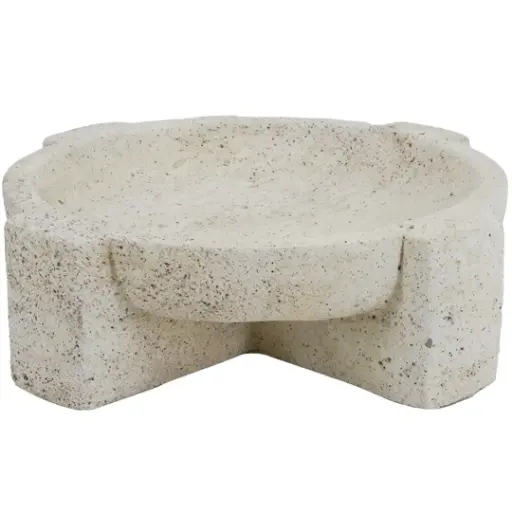 [183411-TT] Footed Travertine Bowl 10in