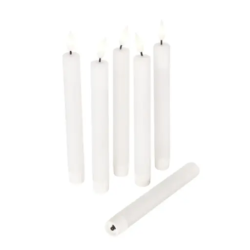 [183415-TT] Flameless Taper Candle Set White 8in 6pc