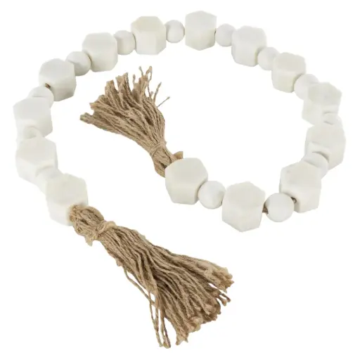 [183416-TT] Beaded Hexagon Marble Garland White 45in