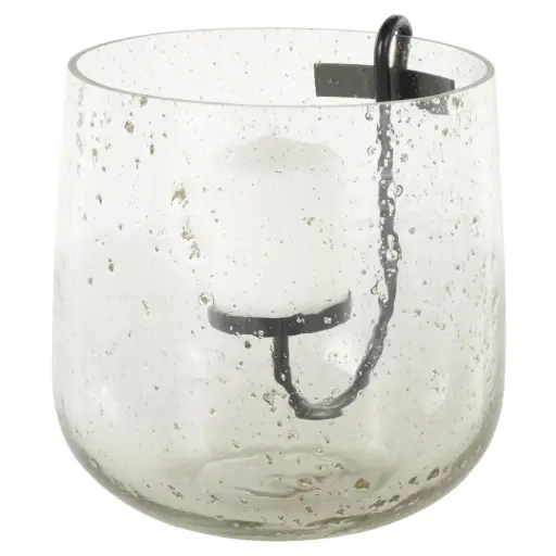 [183435-TT] Glass Candle Holder With Black Accents 10in