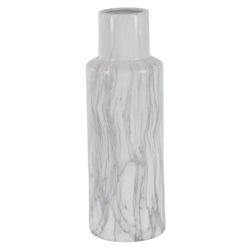[183444-TT] Ceramic Faux Marble Vase White 21in