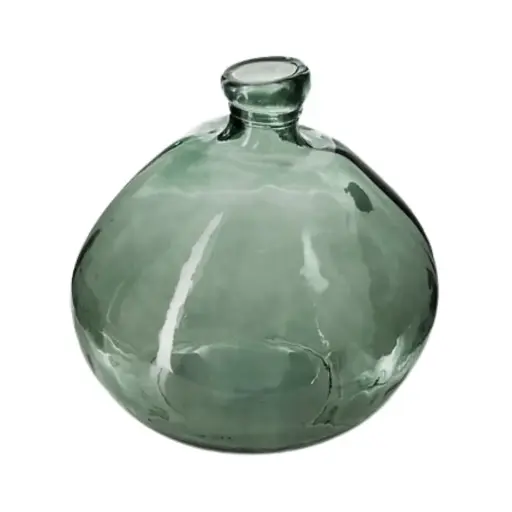 [183454-TT] Recycled Round Glass Vase Transparent Green 13in