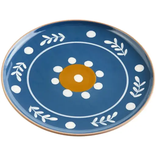 [183725-TT] Blue Floral Dot Serving Platter 12in