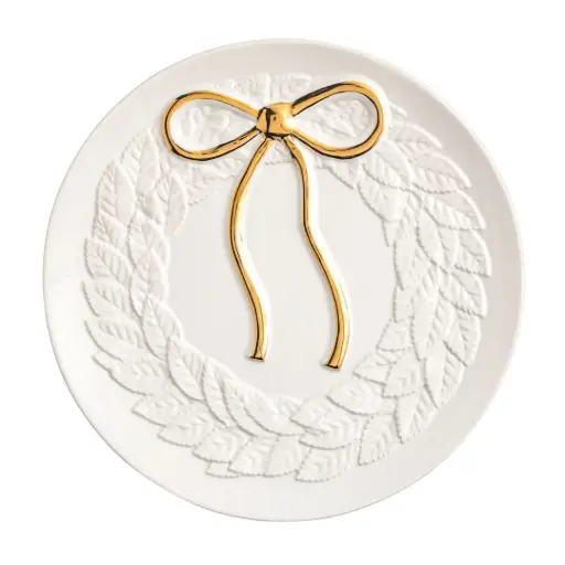 [183771-TT] Gold Bow Wreath Serving Plate