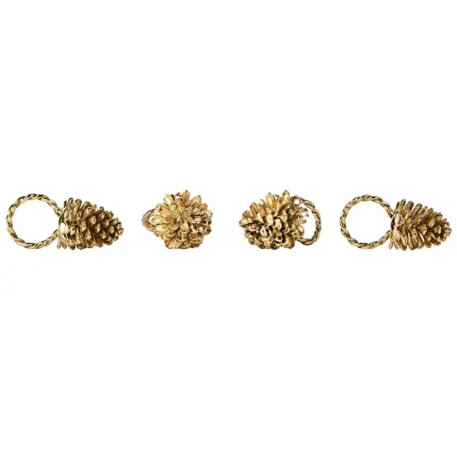 [183784-TT] Beaded Tree Napkin Ring Set Gold 4pc