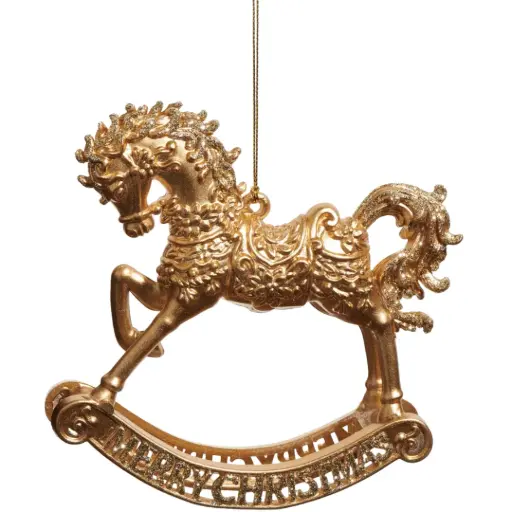 [183844-TT] Rocking Horse Ornament Gold 6in