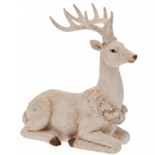 [183901-TT] Resin Sitting Deer White & Gold 12in