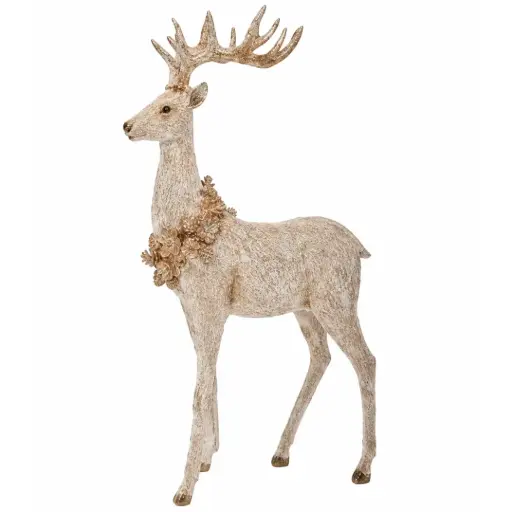 [183902-TT] Resin Standing Deer White & Gold 20in