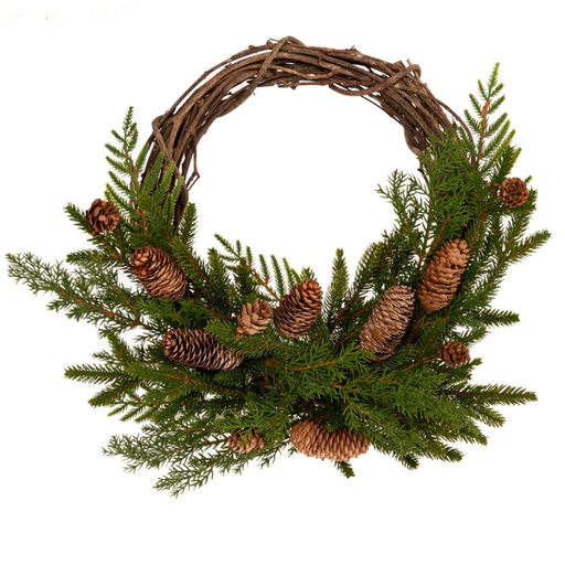 [183924-TT] Willow Wreath with Pine Cones 18in