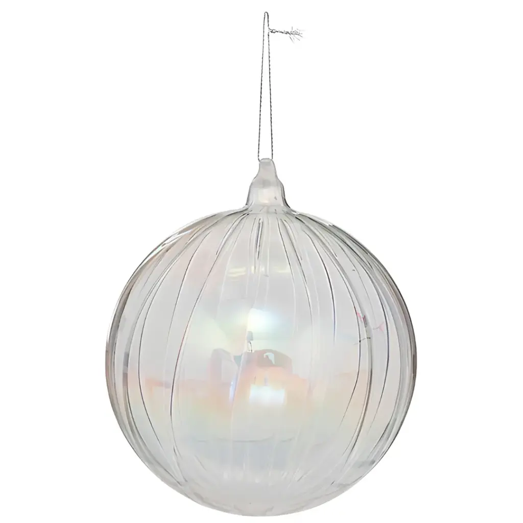 Glass Bauble Striped Transparent 6in | Dwellings Home Trinidad