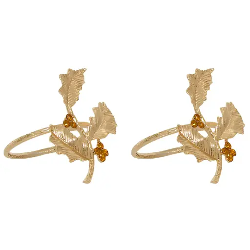 [183978-TT] Holly Napkin Rings Gold 2pc