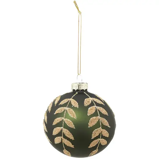 [183979-TT] Leaf Glass Bauble Green & Gold 