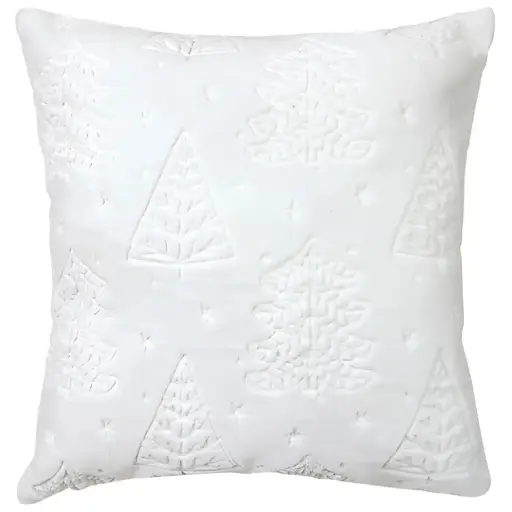[184012-TT] Pillow with Embroidered Trees White 17x17in 