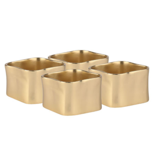 [184081-TT] Square Napkin Ring Set Gold 4pc