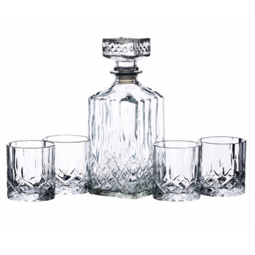 [184093-TT] Barcraft Cut Glass Decanter Set 5pc