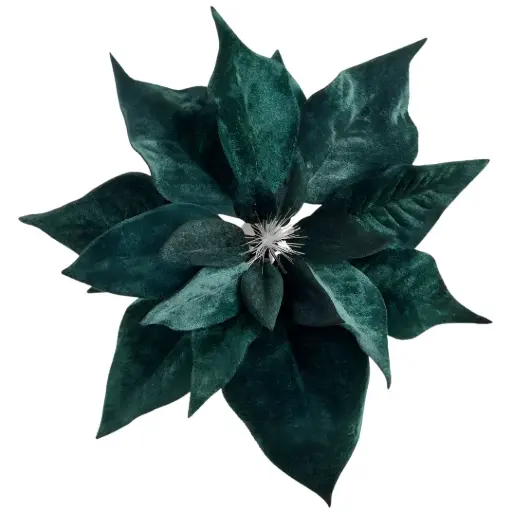 [184694-TT] Velvet Poinsettia with Clip Green 9in