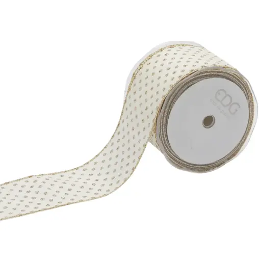 [184748-TT] Polka Dot Ribbon Ivory & Gold 2.5inx10yd