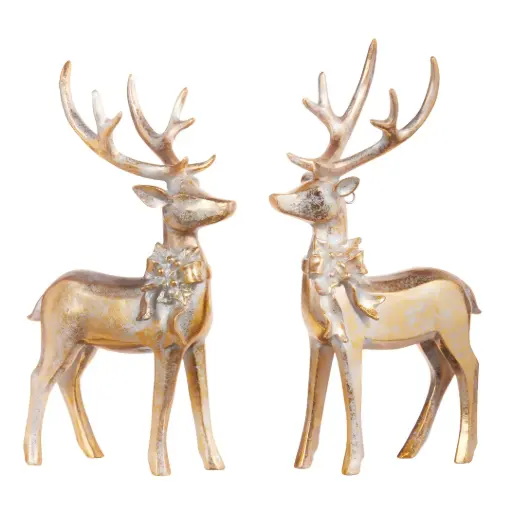 [184752-TT] Aged Deer with Bow Ornament Gold Assorted 7in 1pc