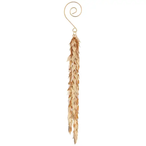 [184763-TT] Metallic Leaf Tassel Ornament Gold 8in