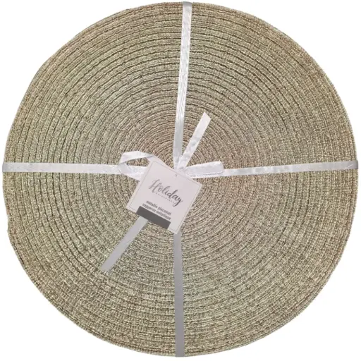 [184838-TT] Metallic Round Placemat Gold 4pc