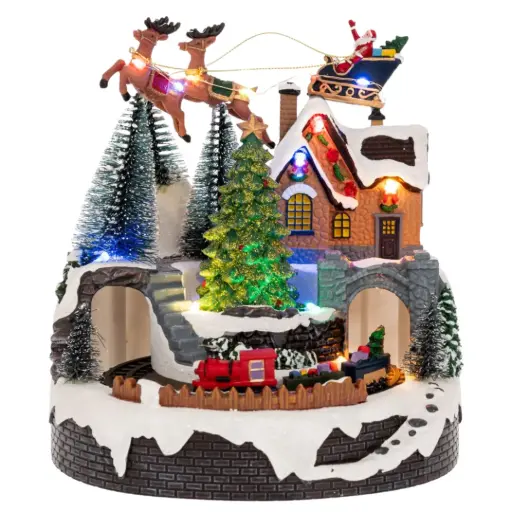 [184879-TT] Lighted Village with Moving Train 