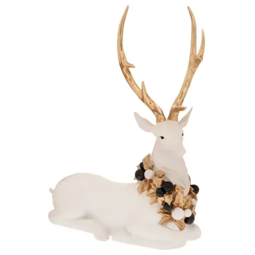 [184881-TT] Sitting Deer with Wreath White 14in